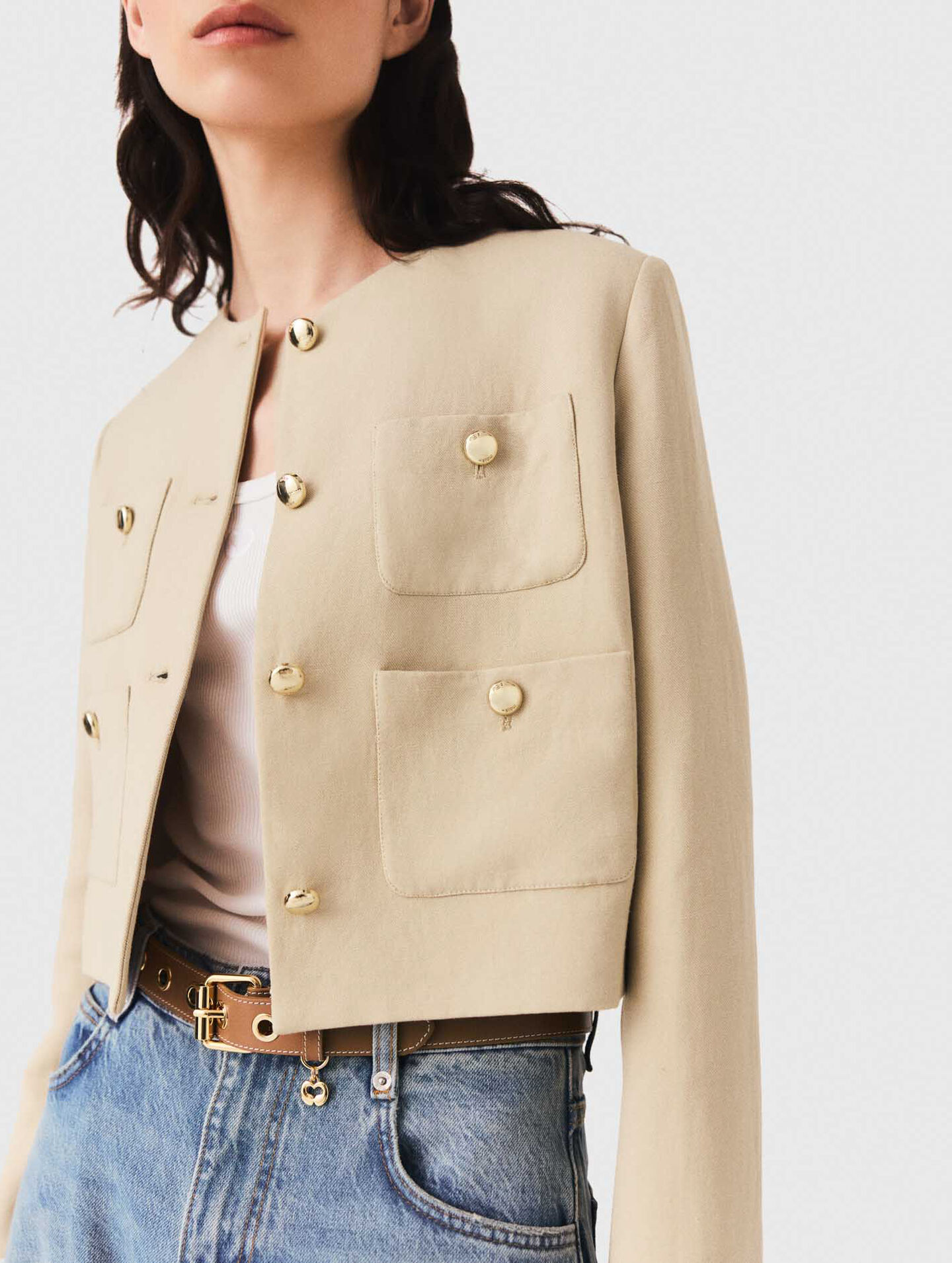 Short linen blend jacket